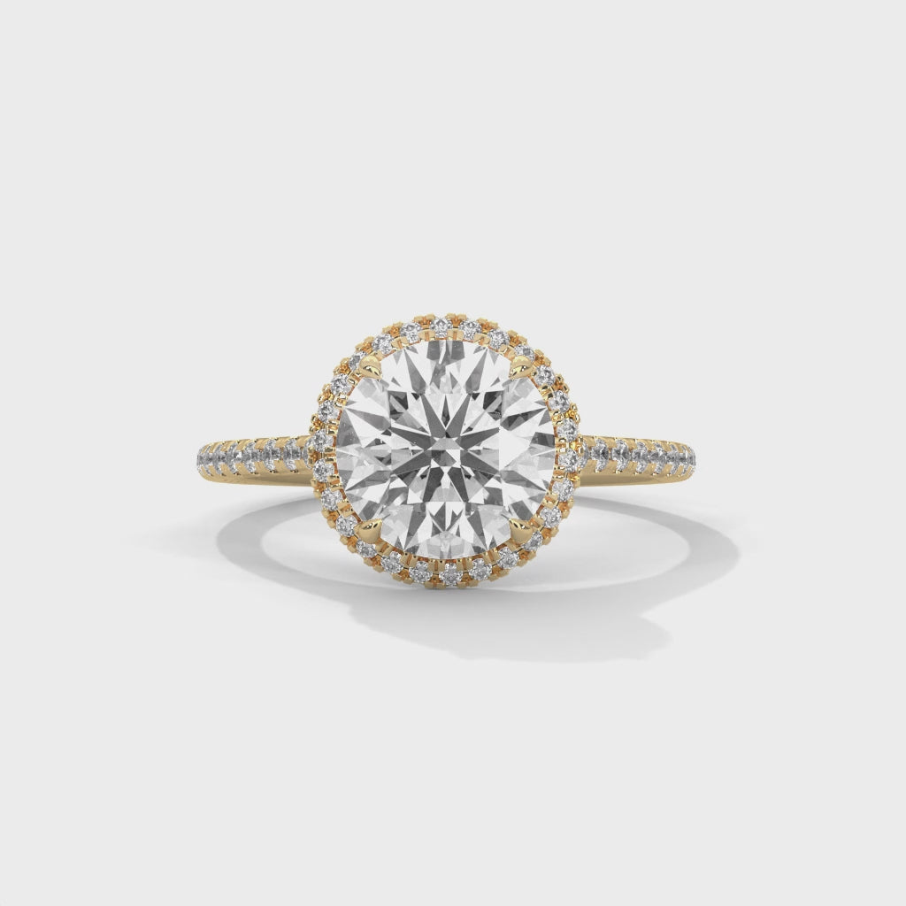 Celestial Round Halo Engagement Ring with Pavé Diamond Band