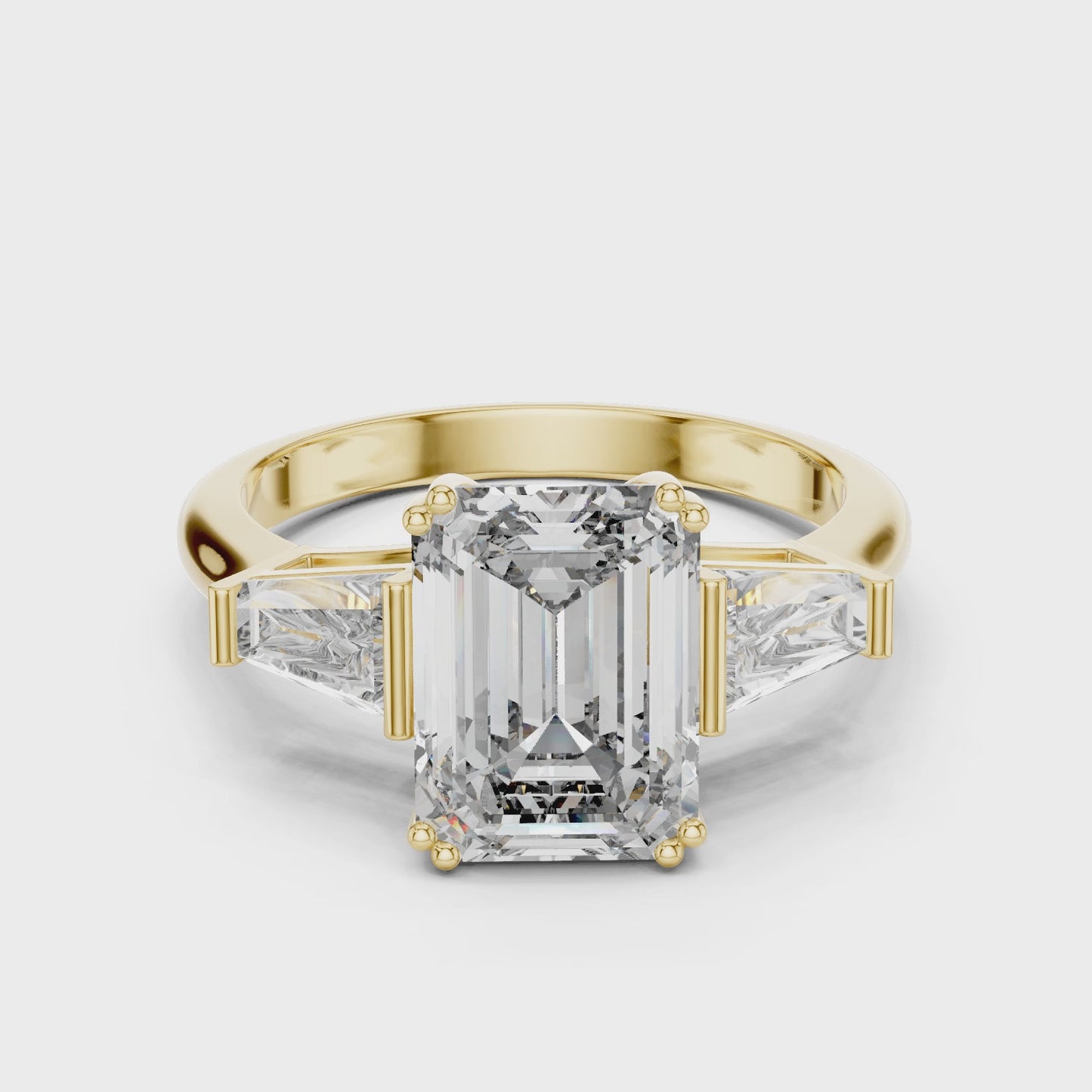 Prism Frame Emerald Cut Trillion Side Stone Diamond Ring