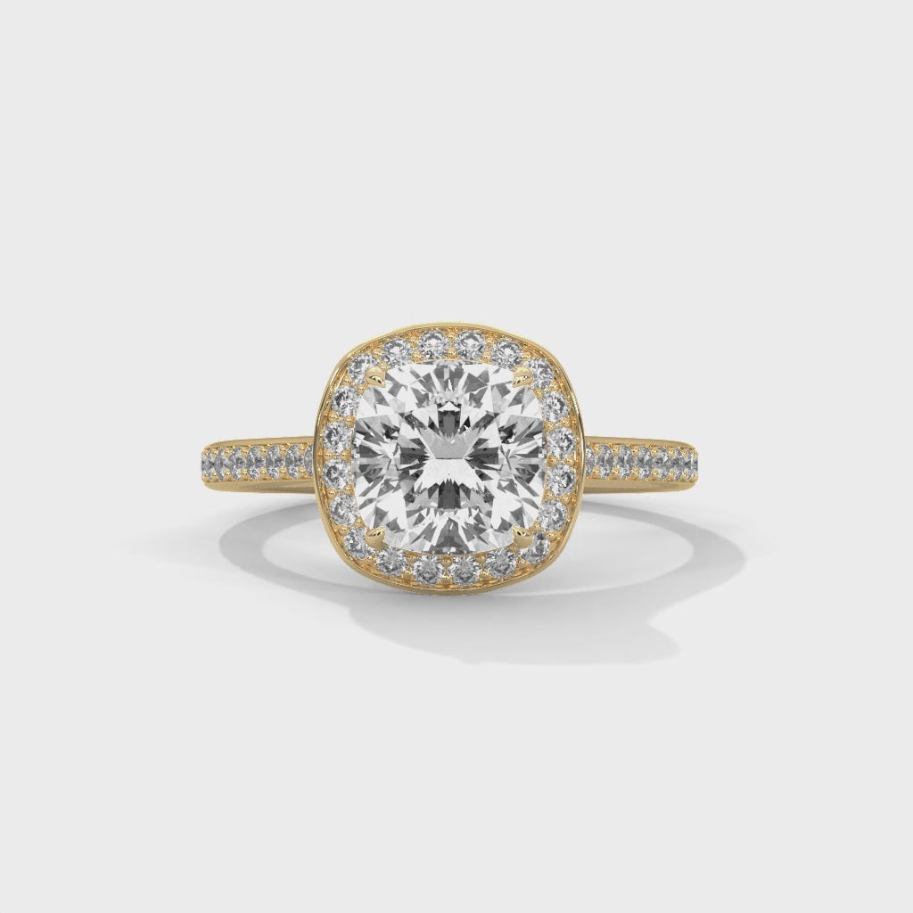 Luxe Cushion Halo Engagement Ring with Pavé Band