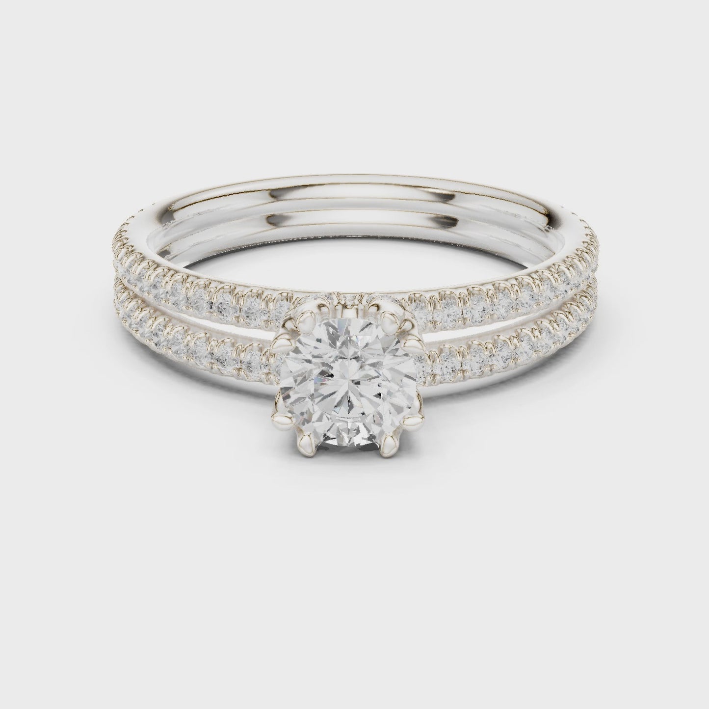 Triple Radiance Round Diamond Hidden Halo Bridal Ring Set