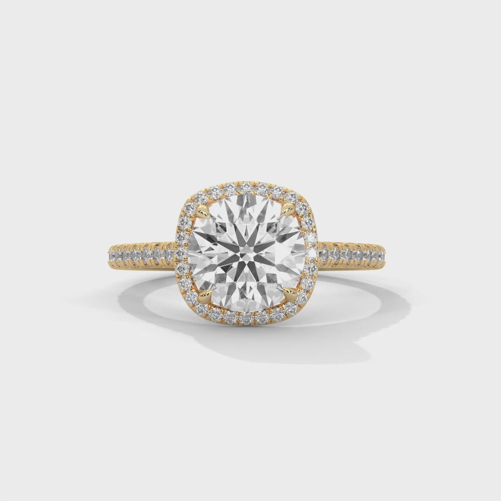 Timeless Sparkle Round Cut Diamond Halo Engagement Ring with Pavé Band