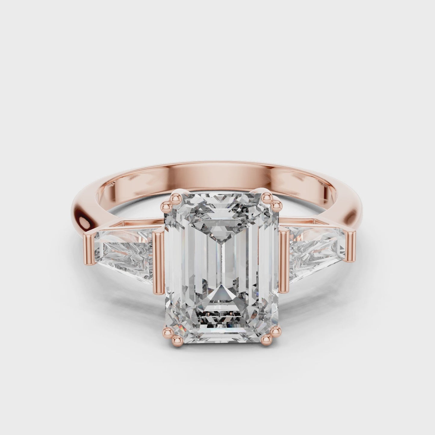 Prism Frame Emerald Cut Trillion Side Stone Diamond Ring