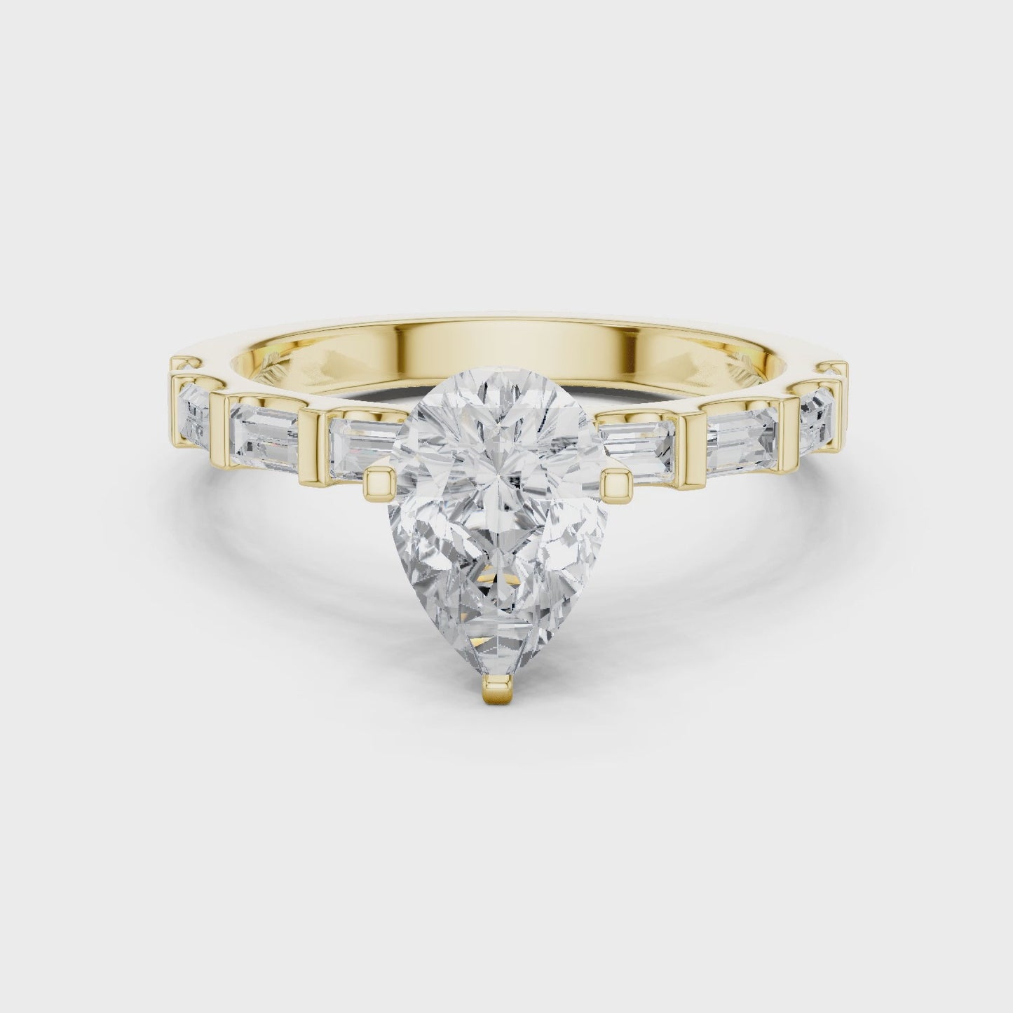 Linear Radiance Pear Cut Baguette Diamond Ring