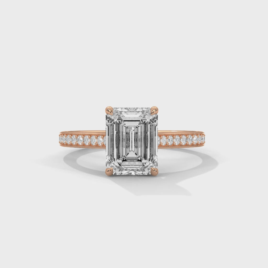 Luxe Meridian Emerald Cut Diamond Ring with Pavé Band