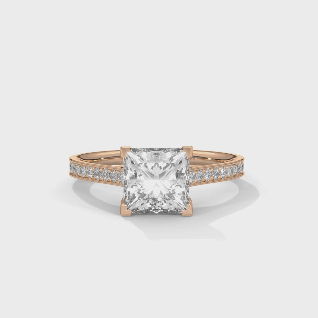 Princess Cut Hidden Halo Pavé Solitaire Ring