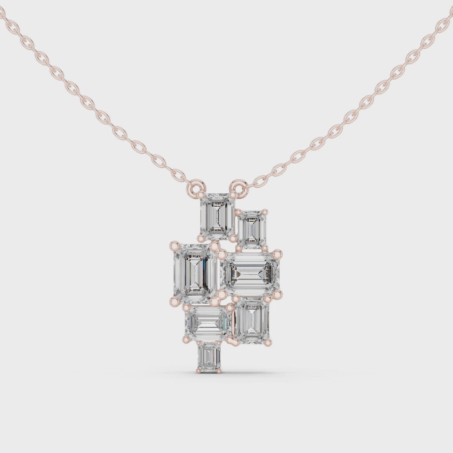 Modern Luxury Emerald Cut Diamond Cluster Pendant Necklace