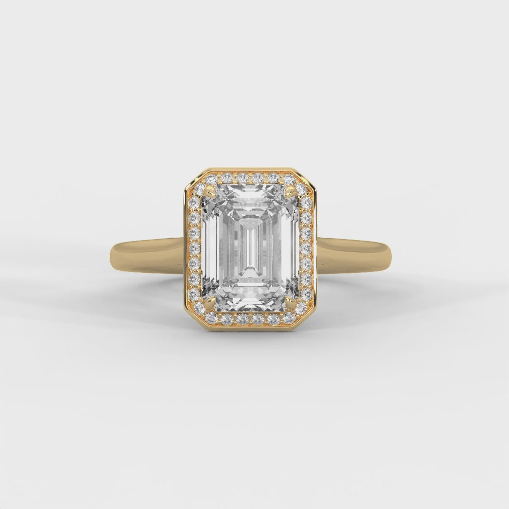 Luminous Emerald Cut Halo Engagement Ring with Hidden Sparkle