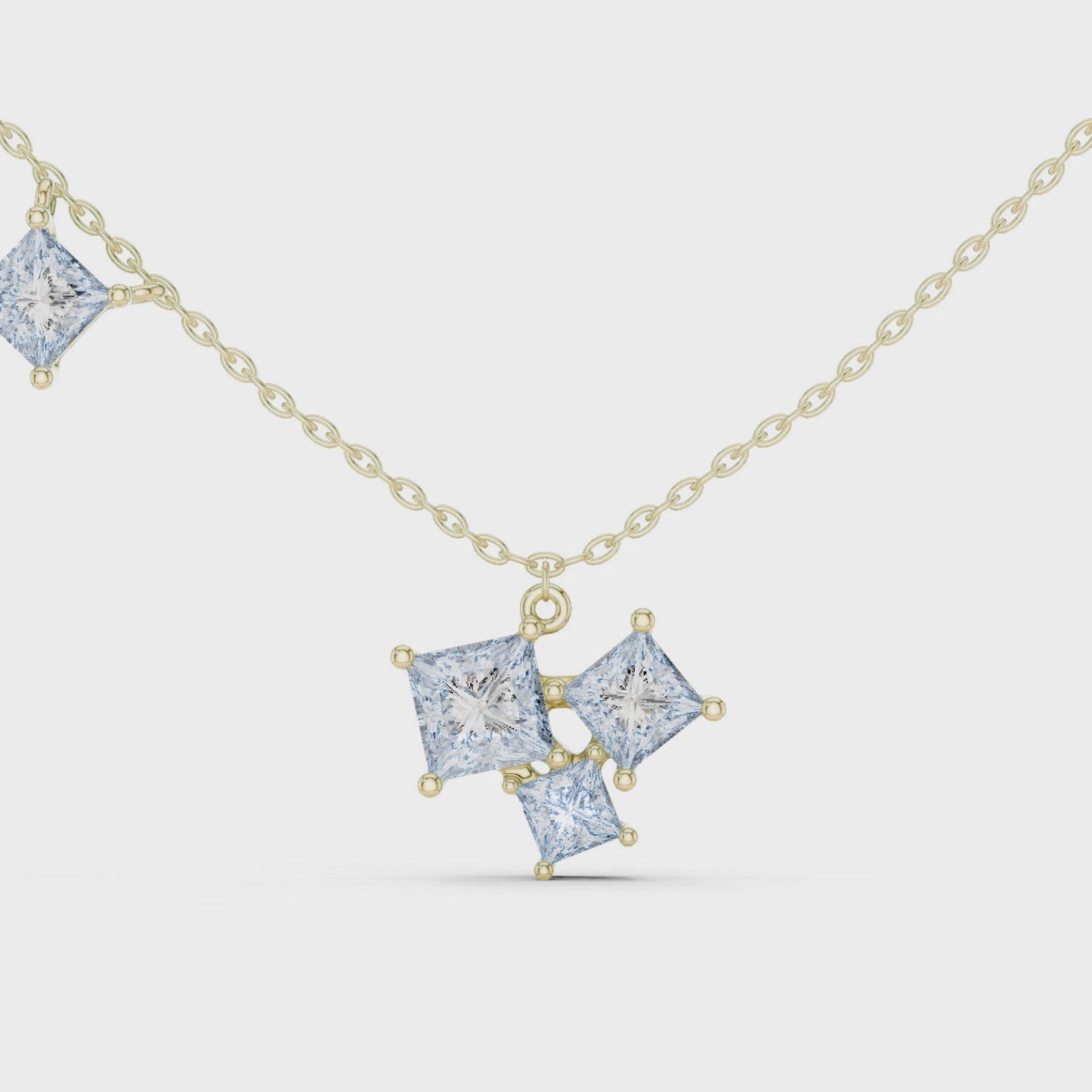 Geometry in Motion Princess Cut Diamond Cluster Pendant Necklace