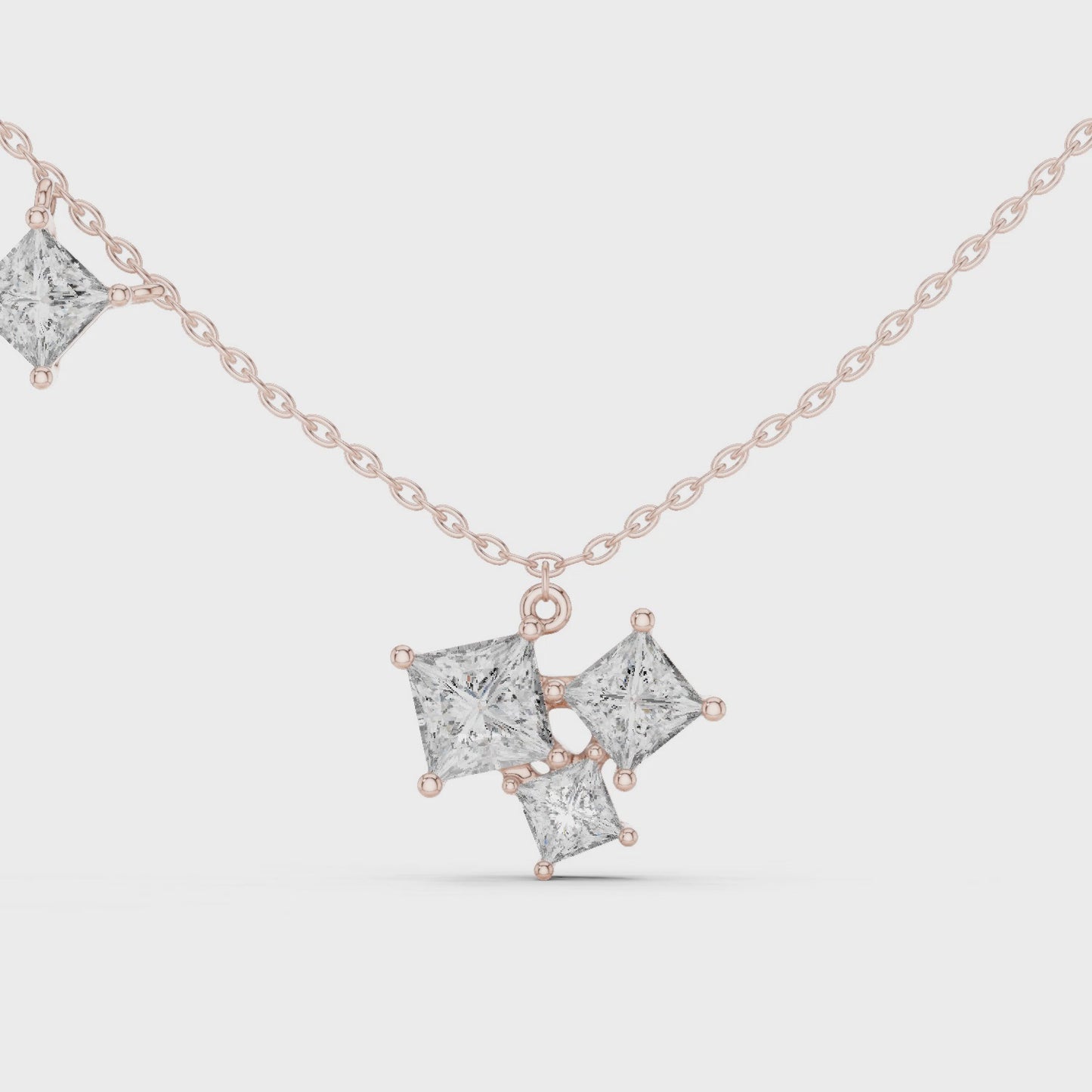 Geometry in Motion Princess Cut Diamond Cluster Pendant Necklace