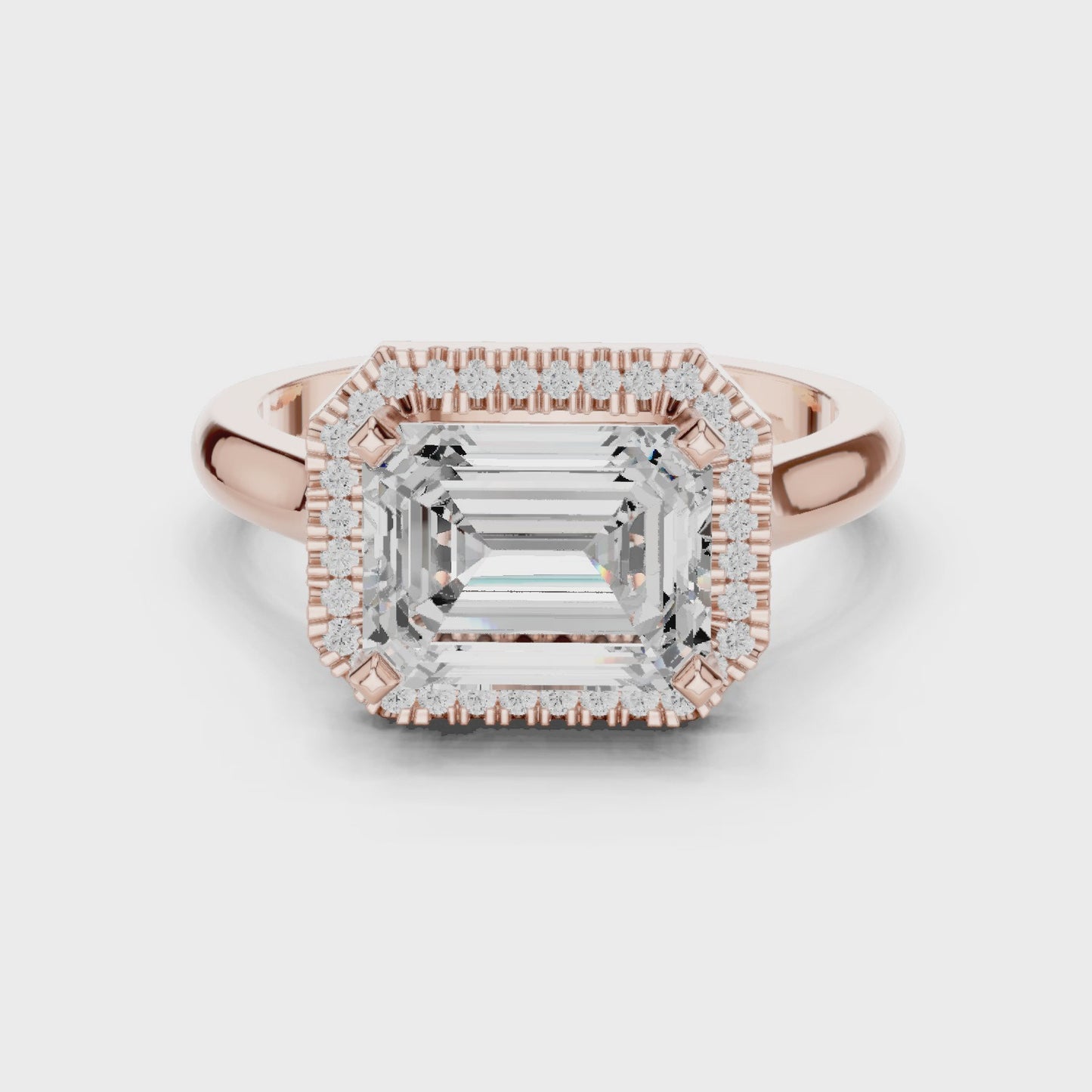 Frame Theory Emerald Cut Halo Solitaire Engagement Ring