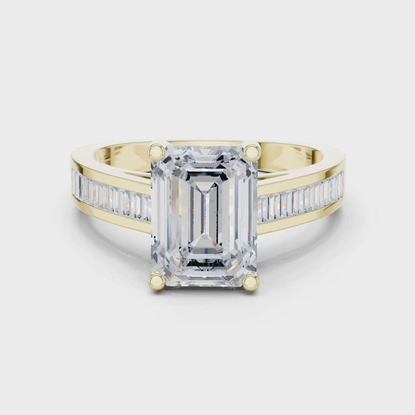 Linear Edge Emerald Cut Diamond Channel Engagement Ring