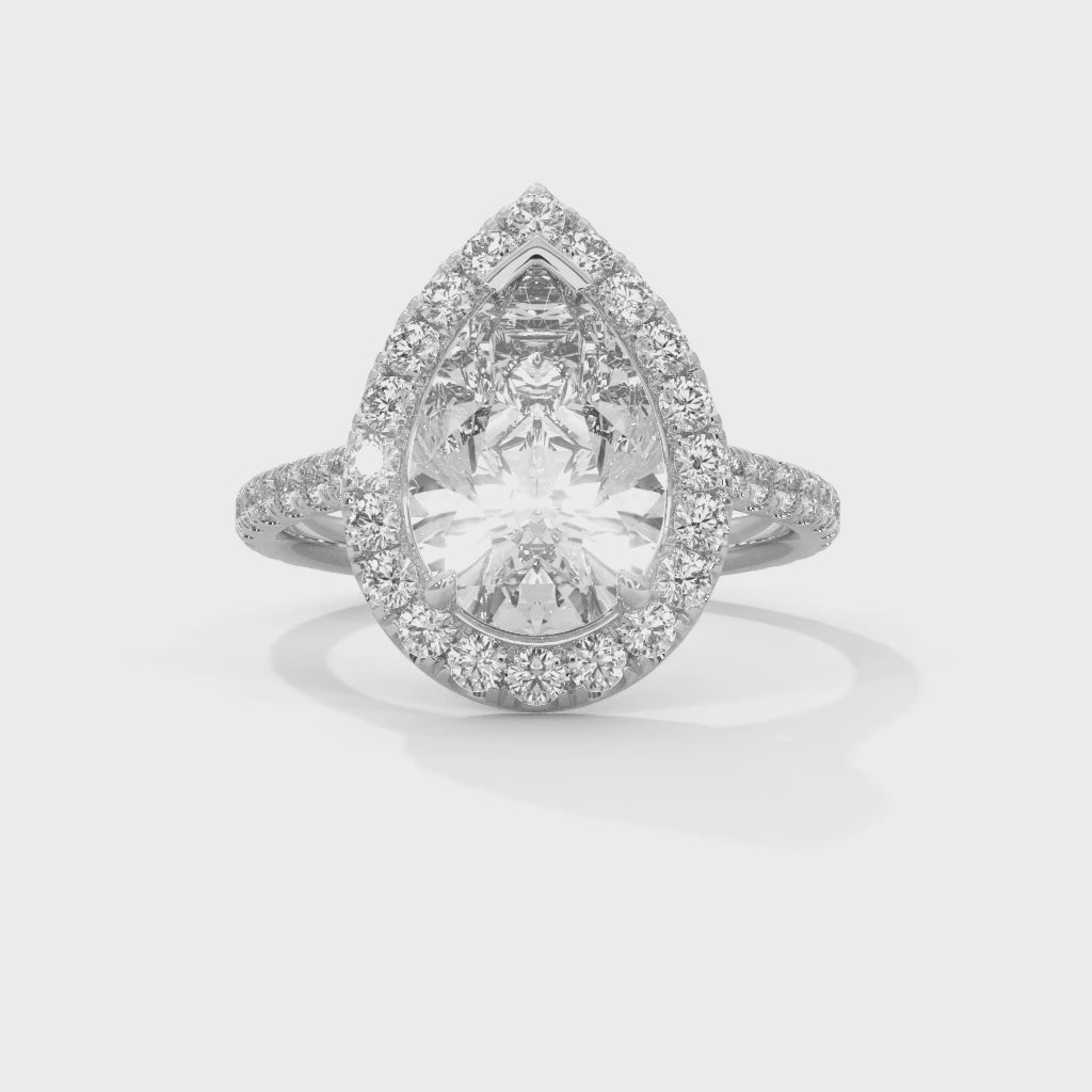 Radiant Pear Halo Engagement Ring with Pavé Diamond Band