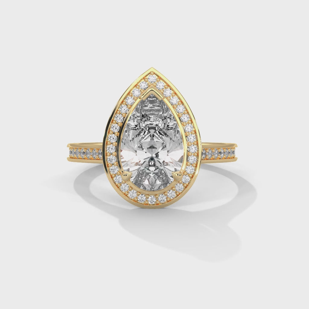 Luminous Pear Cut Double Halo Engagement Ring with Pavé Band