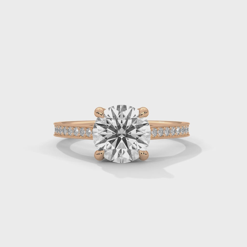 Round Solitaire Diamond Engagement Ring with Channel-Set Pavé Band