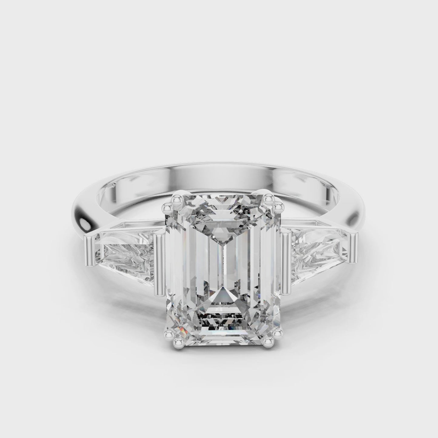 Prism Frame Emerald Cut Trillion Side Stone Diamond Ring
