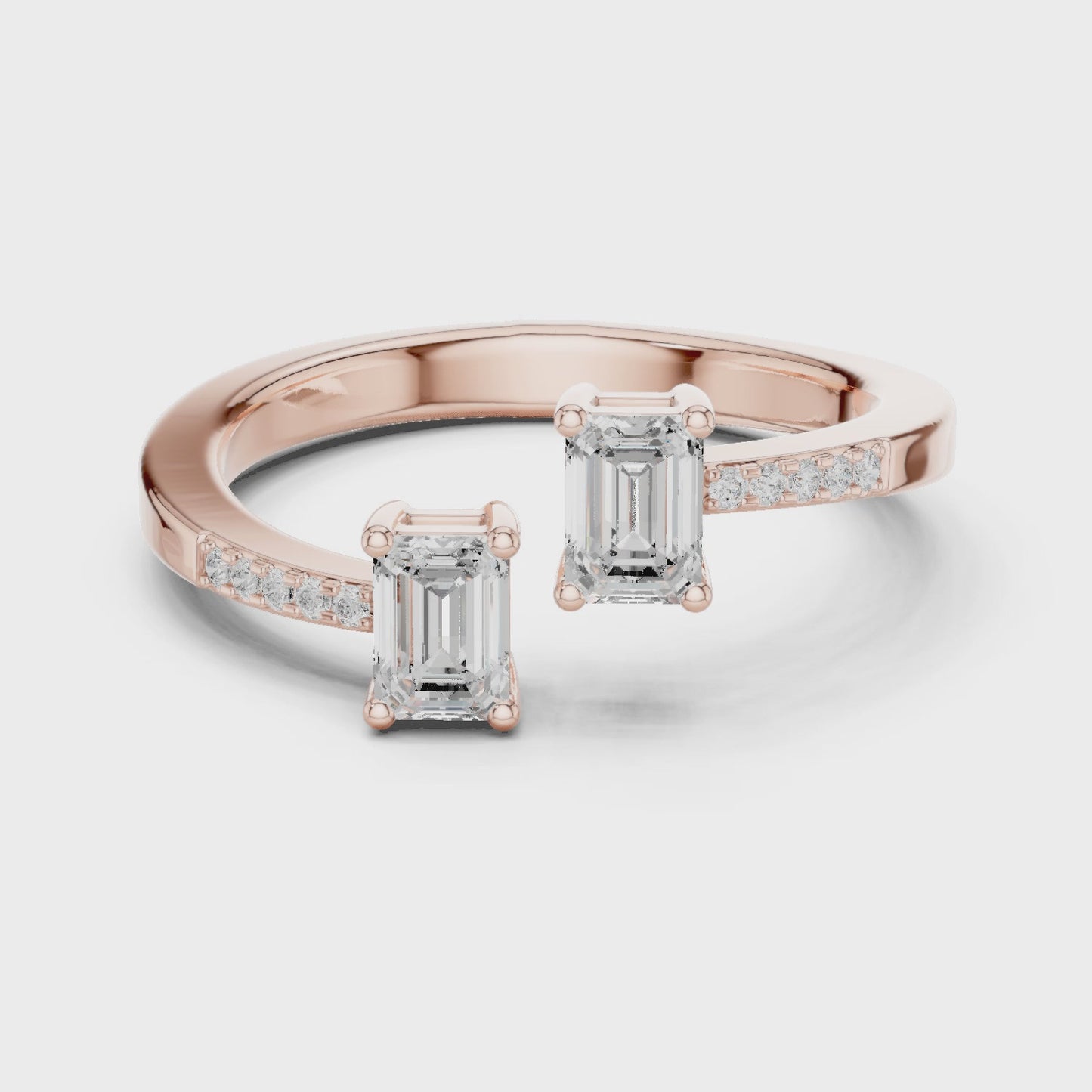 Parallel Motion Emerald Cut Open Bypass Diamond Ring