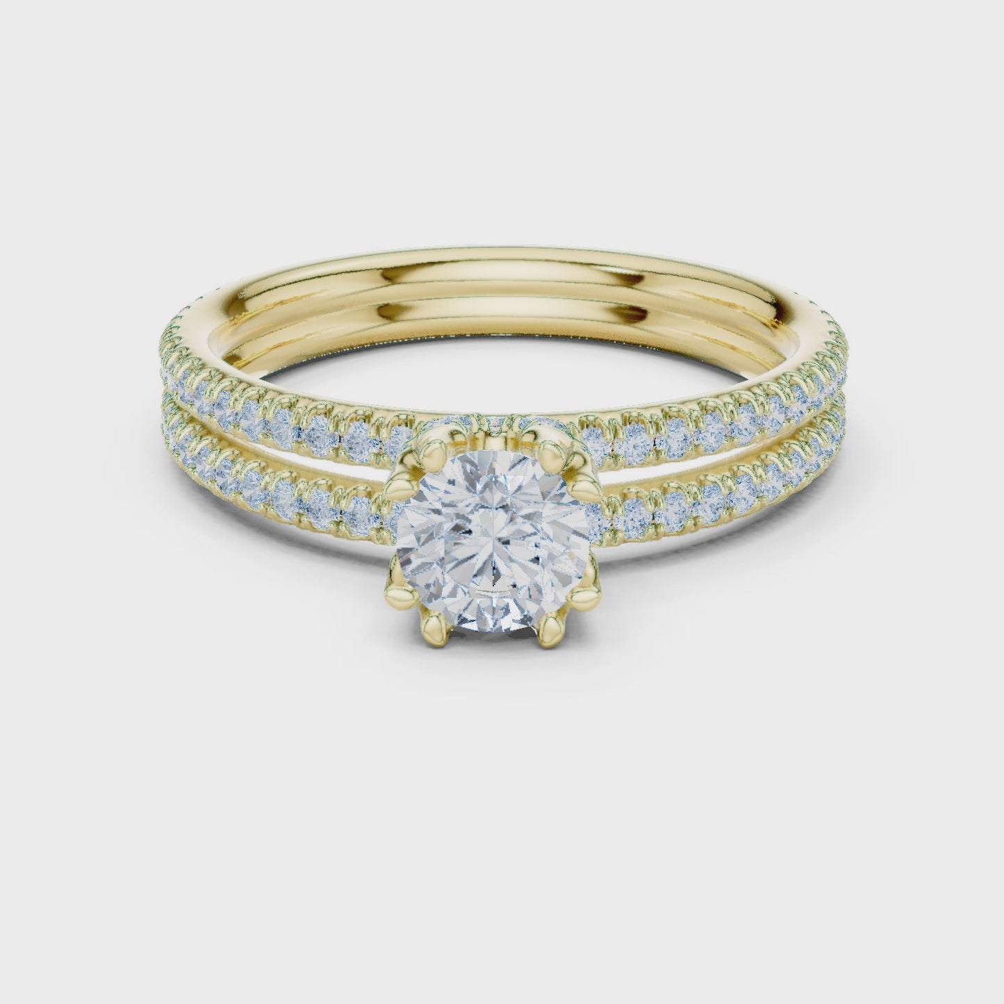 Triple Radiance Round Diamond Hidden Halo Bridal Ring Set