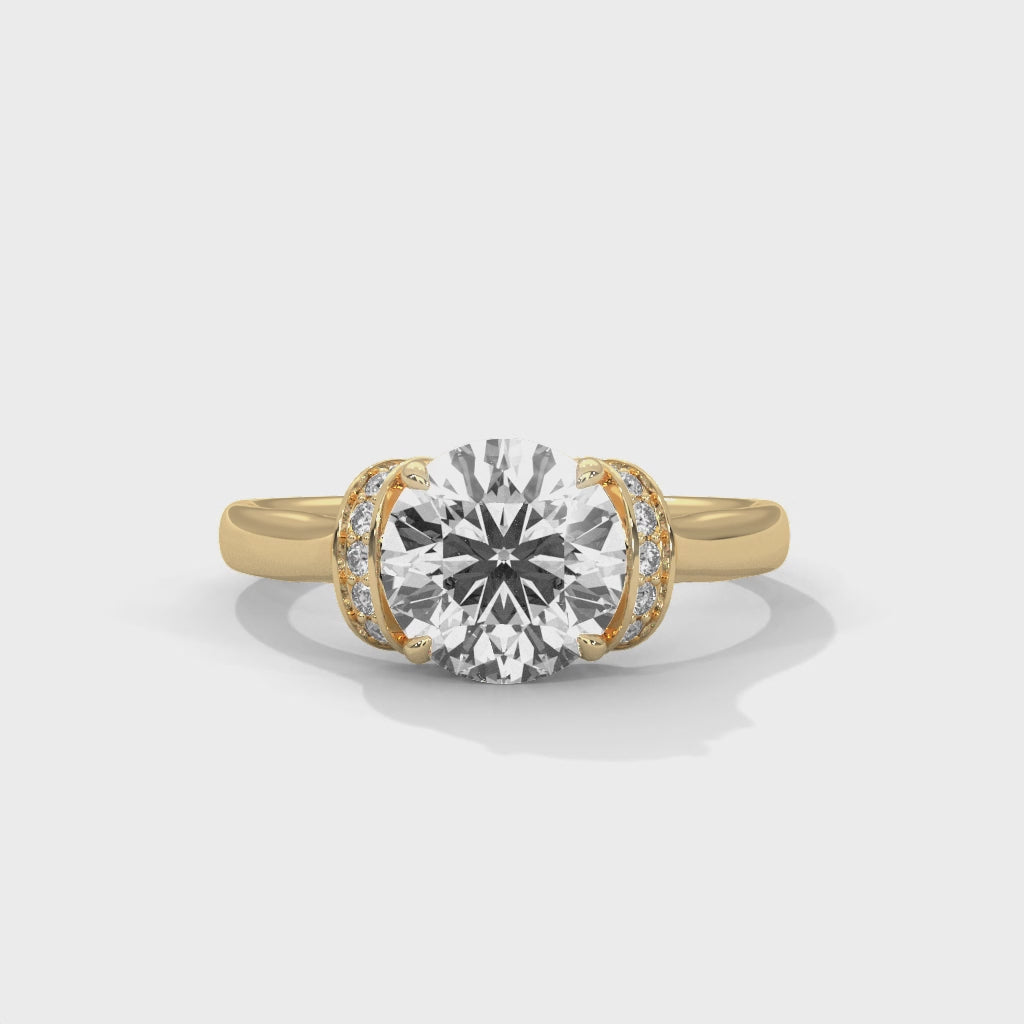 Sparkle Round Cut Hidden Halo Engagement Ring with Pavé Accents