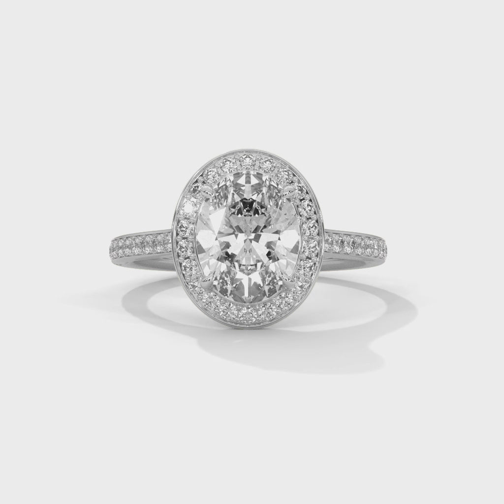 Oval Halo Radiance Engagement Ring with Pavé Band