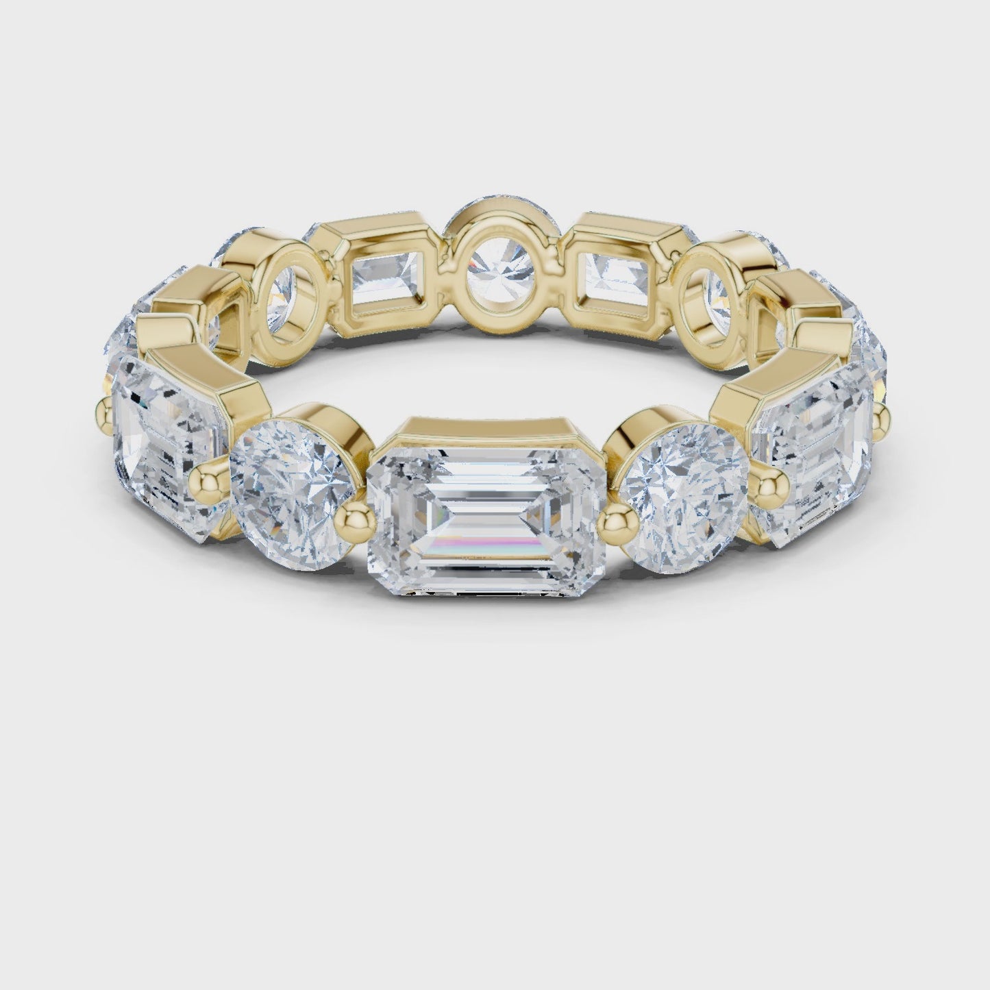 Dual Rhythm Emerald & Round Diamond Eternity Band Ring