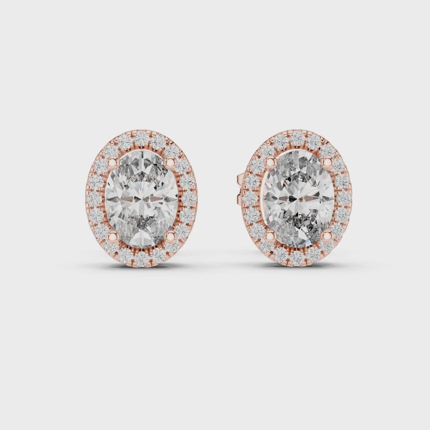 Radiant Oval Halo Diamond Stud Earrings