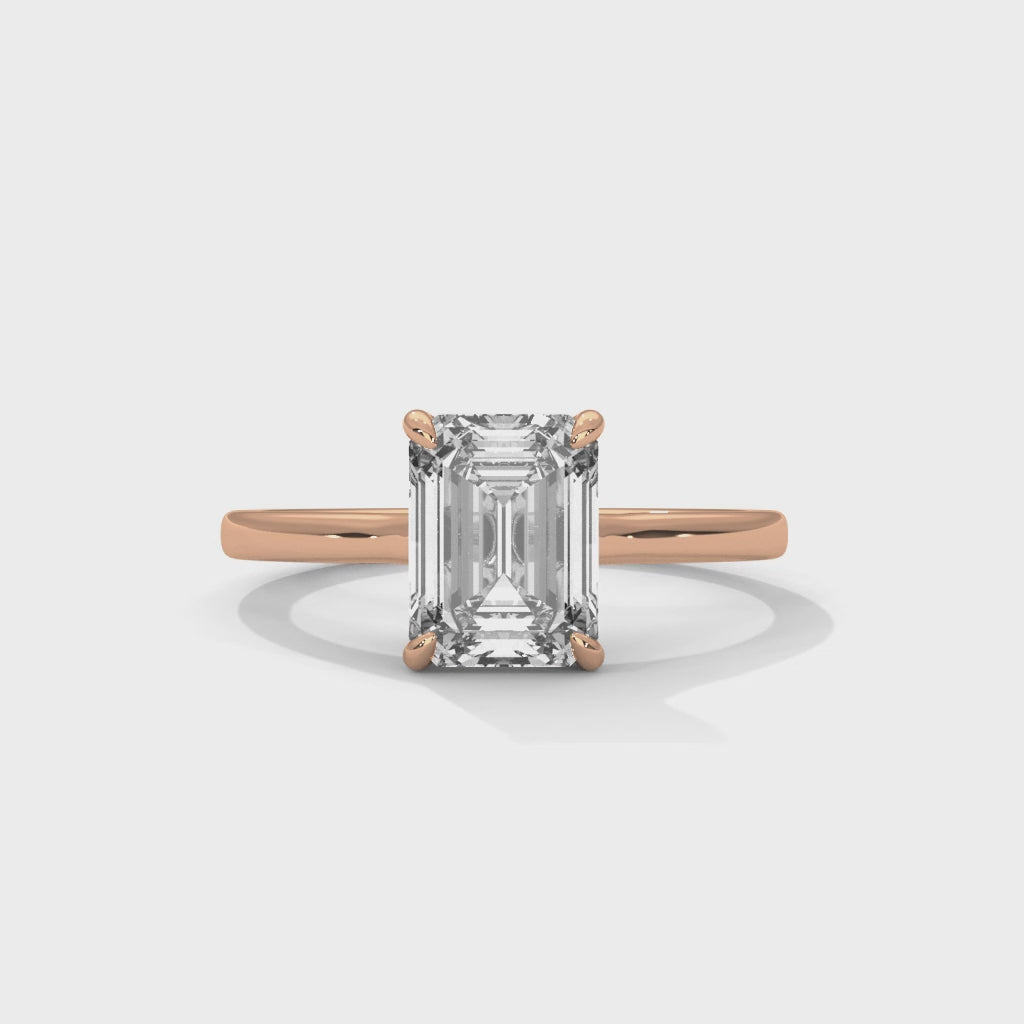 Luna Emerald Cut Solitaire Engagement Ring with Four Prong Setting