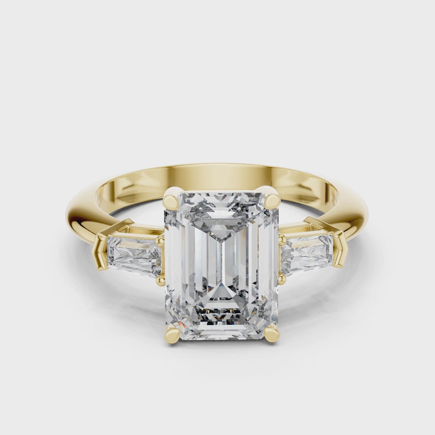 Linear Edge Emerald Cut Three Stone Diamond Ring