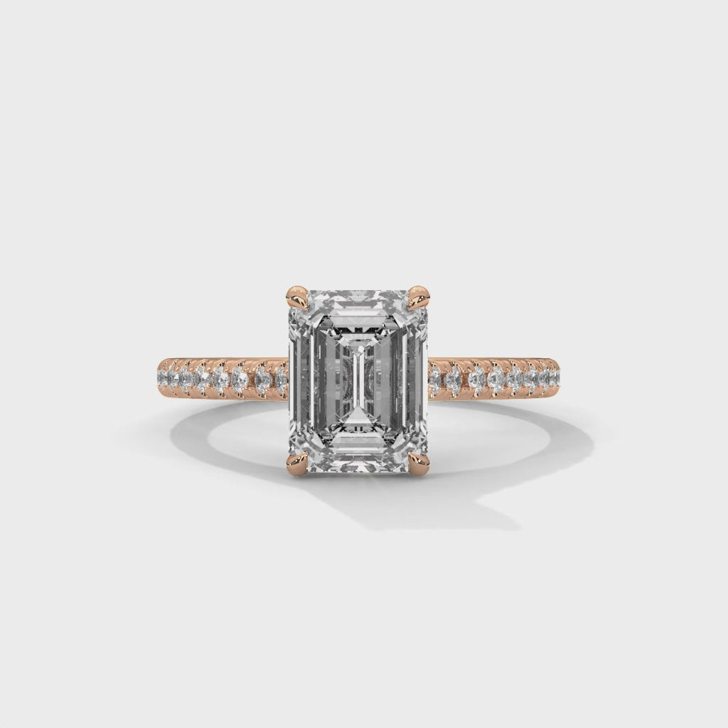 Regal Prism Emerald Cut Solitaire Engagement Ring with Pavé Band