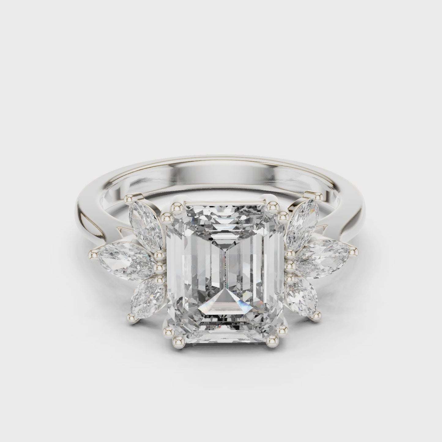Seraphina Emerald Cut Floral Ring