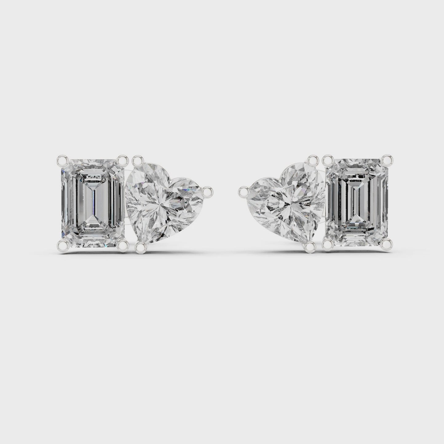 Duet Heart & Emerald Diamond Stud Earrings