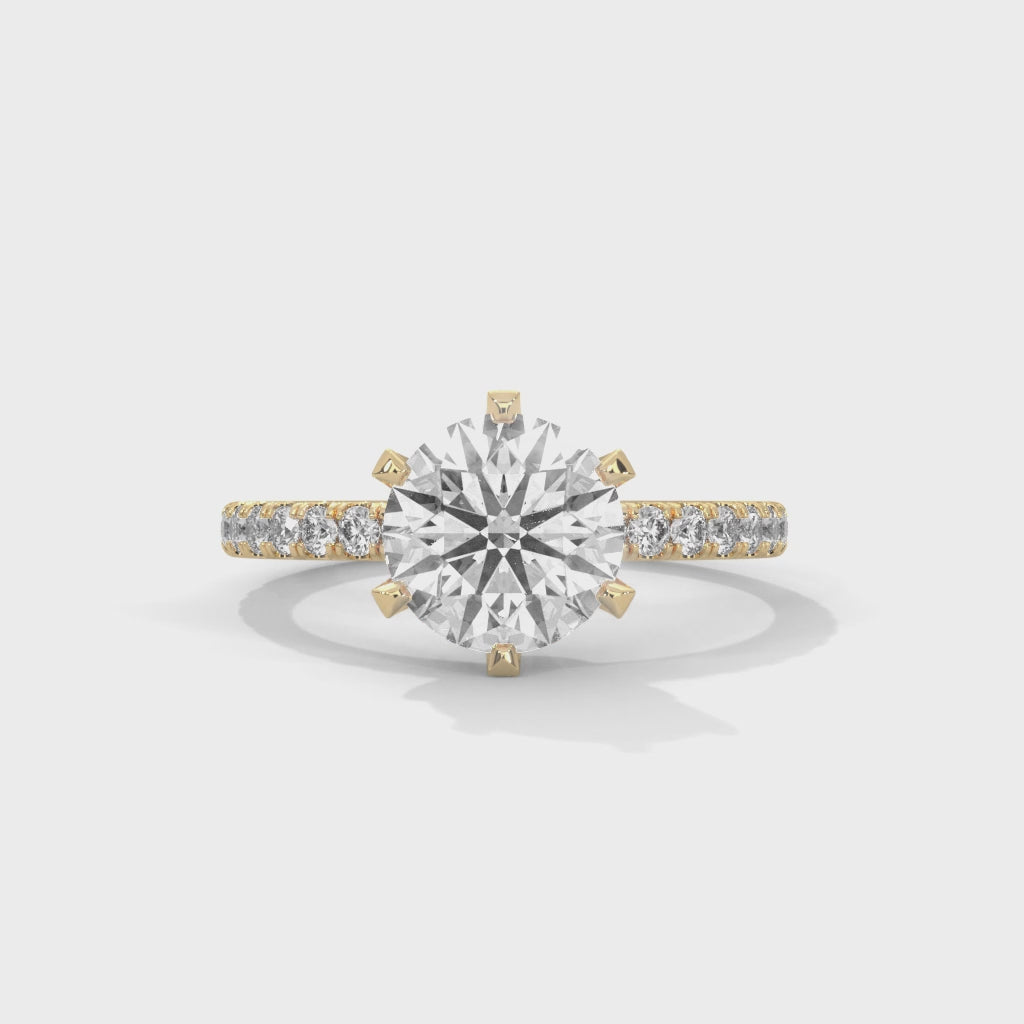 Celeste Round Brilliant Solitaire Diamond Ring with Pavé Band
