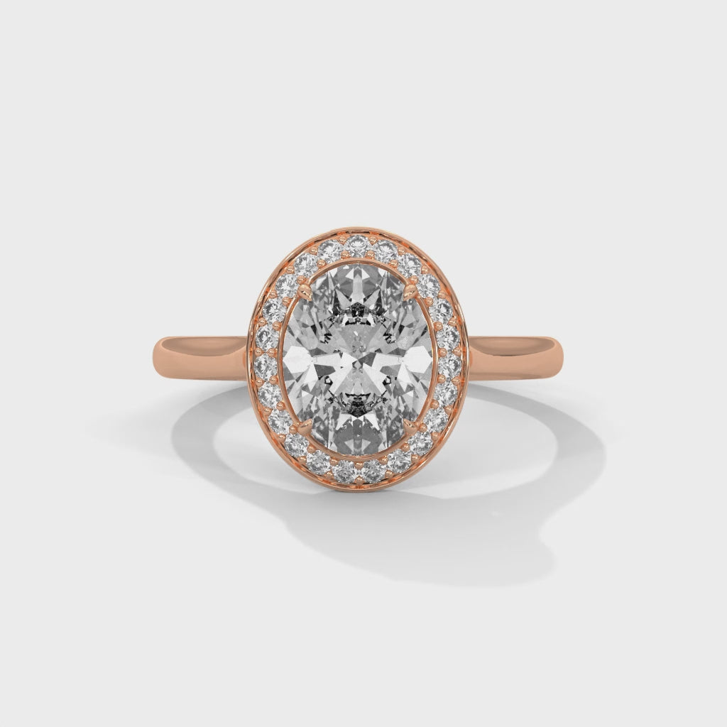 Oval Aura Halo Engagement Ring with Plain Band