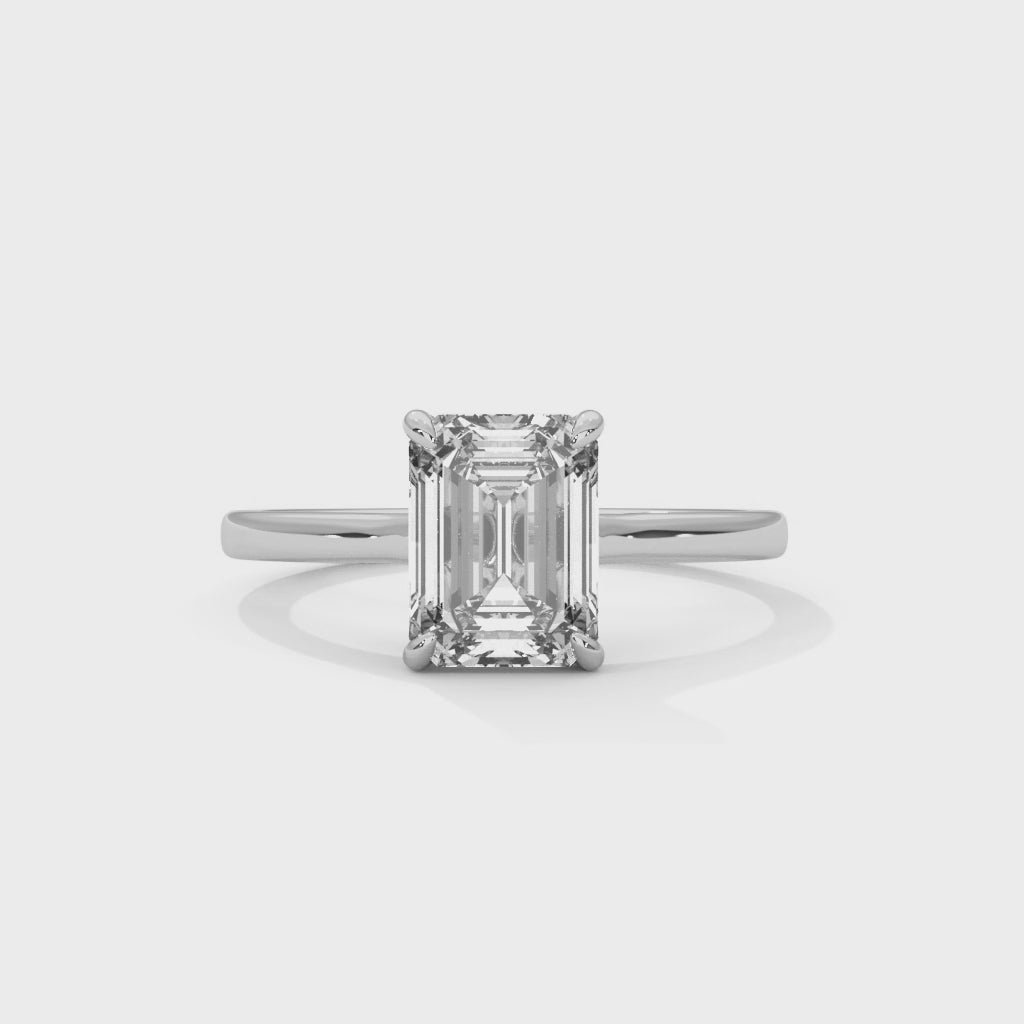 Luna Emerald Cut Solitaire Engagement Ring with Four Prong Setting