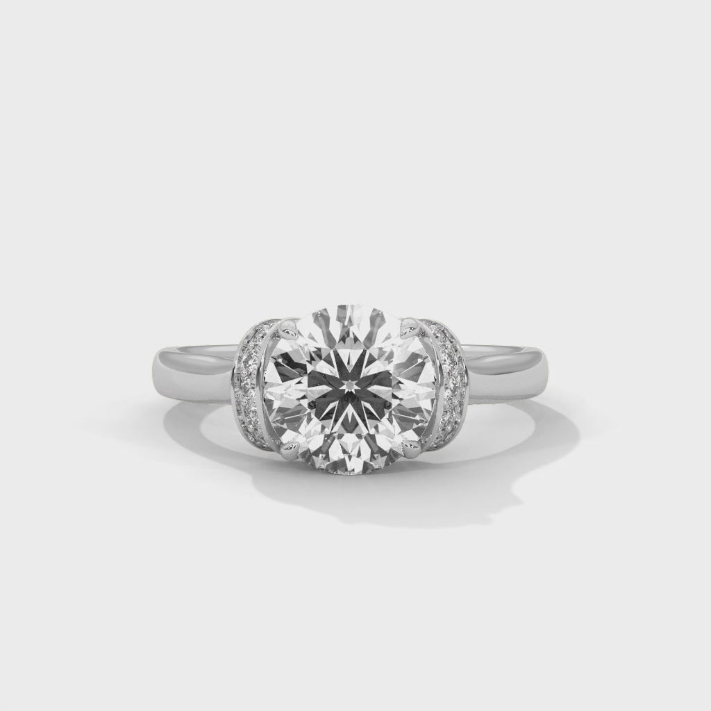 Sparkle Round Cut Hidden Halo Engagement Ring with Pavé Accents