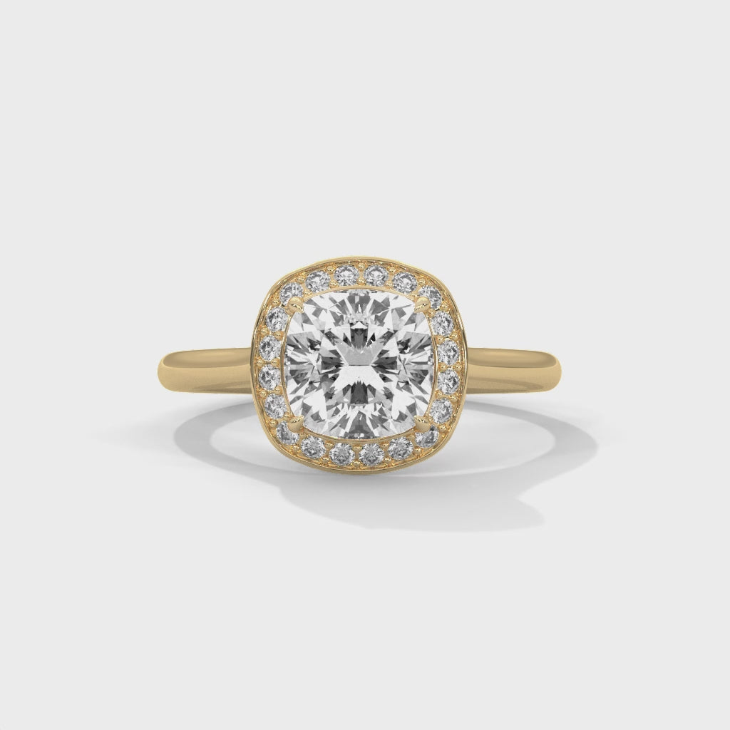 Aurora Cushion Halo Engagement Ring with Hidden Halo & Diamond Accent Frame
