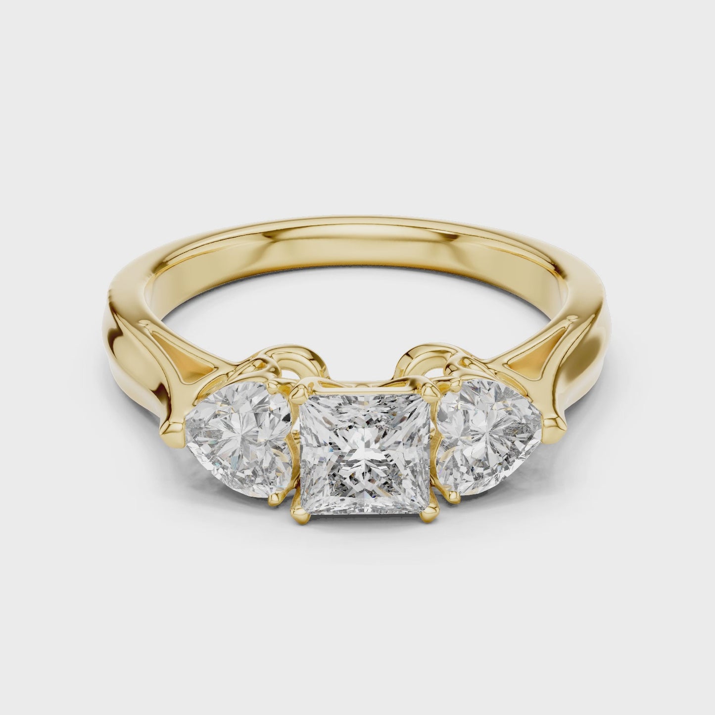 Vertex Bloom Princess & Pear Three Stone Diamond Ring