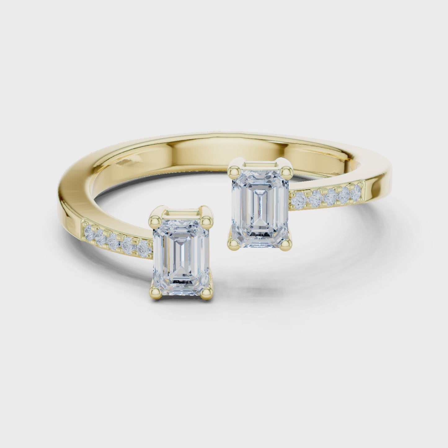 Parallel Motion Emerald Cut Open Bypass Diamond Ring