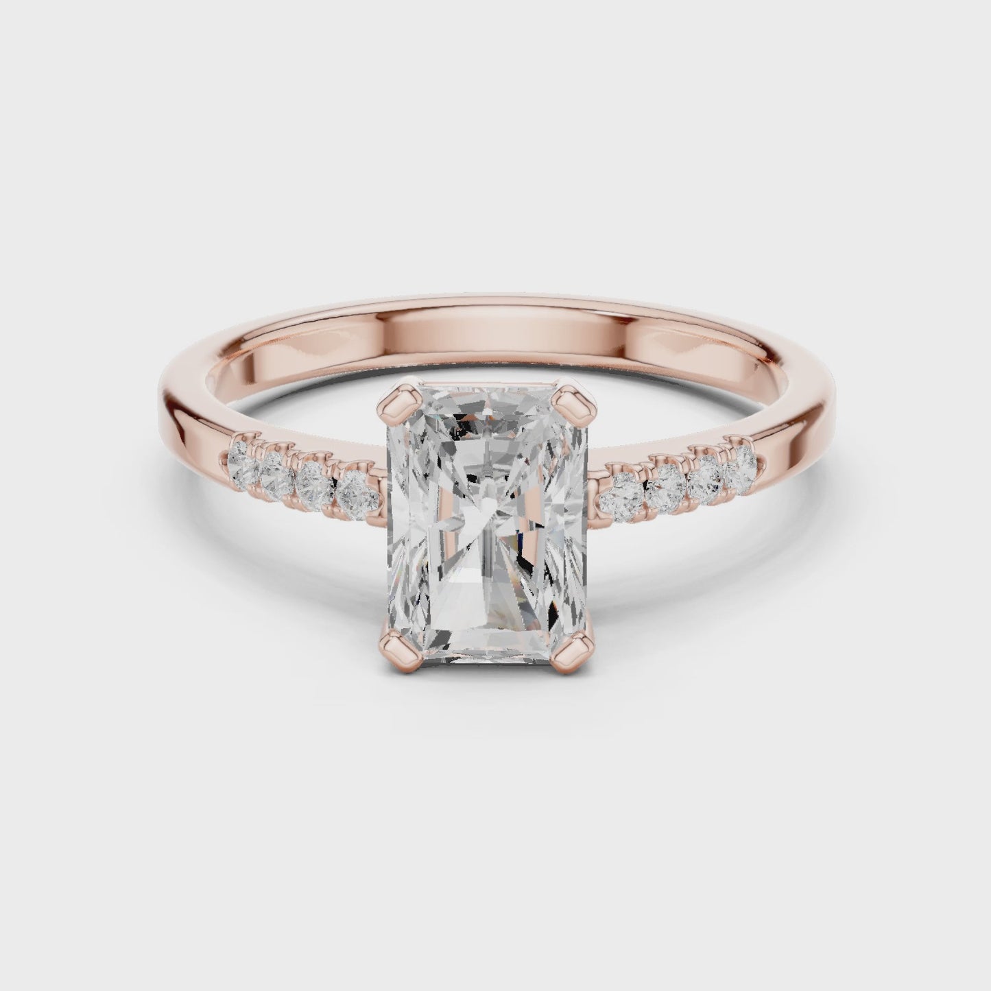 Axis Light Emerald Cut Solitaire Diamond Ring with Pavé Band