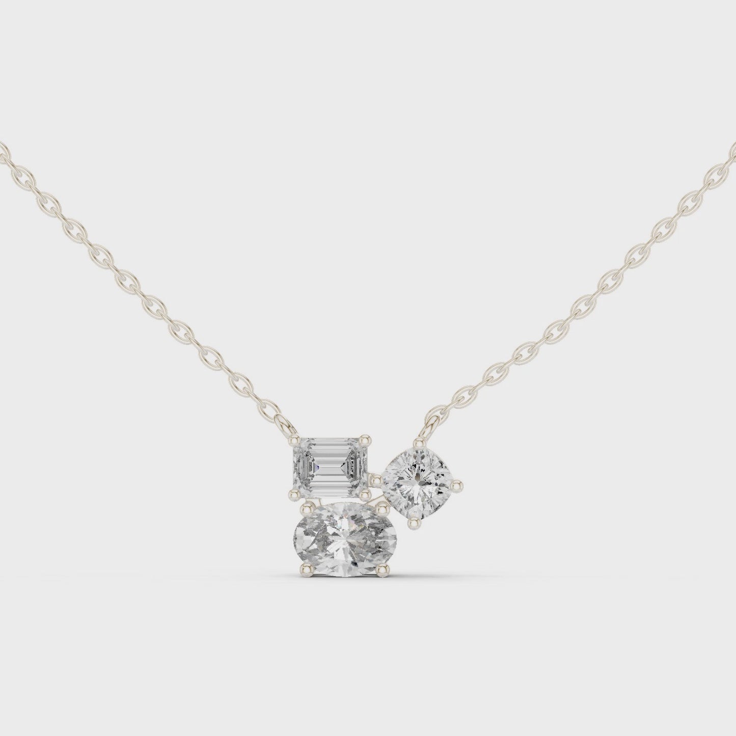 Modern Mosaic Mixed Shape Diamond Cluster Pendant Necklace