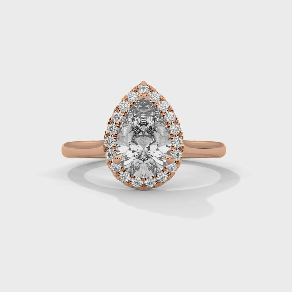 LumiPear Halo Pear Cut Halo Engagement Ring with Hidden Halo