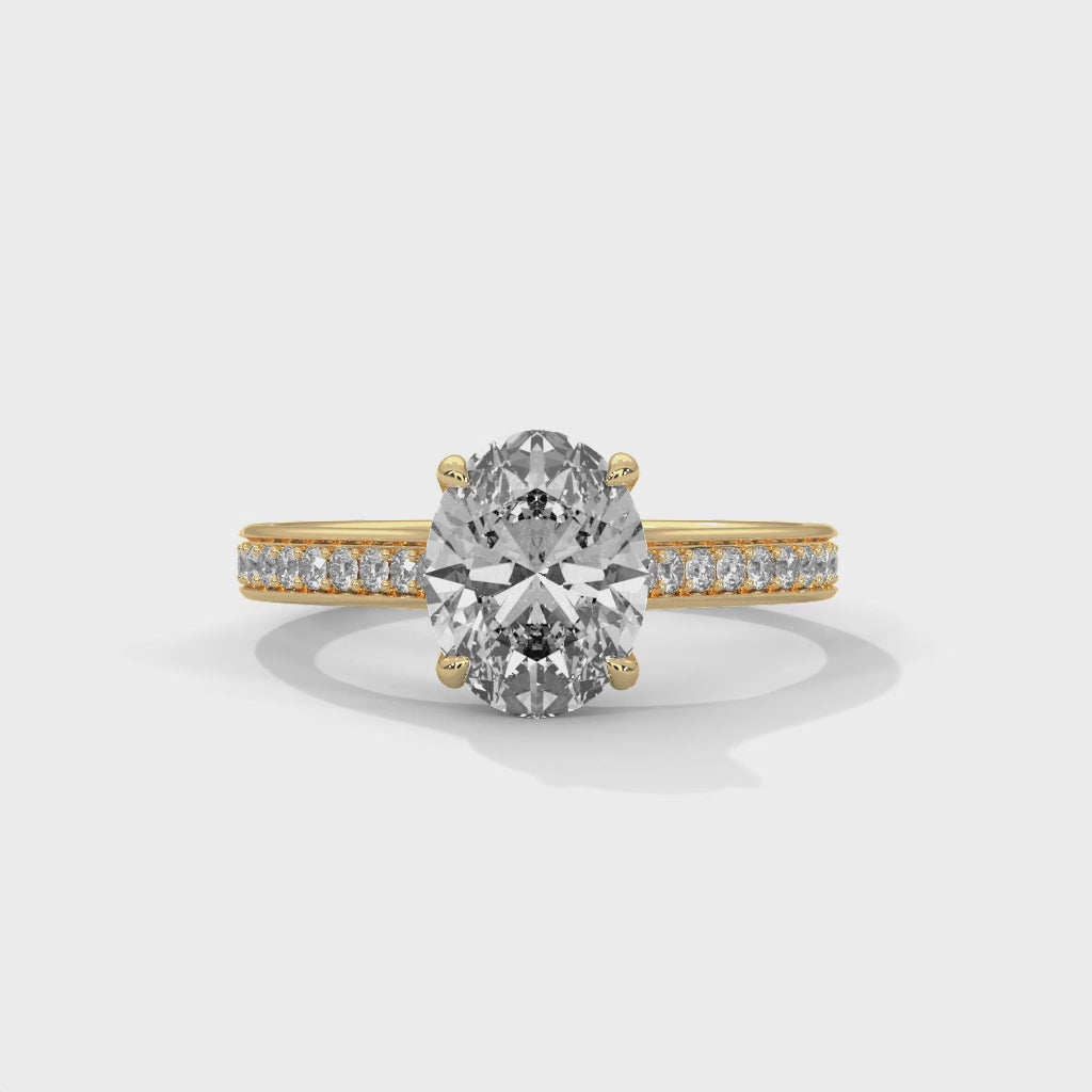 Celestia Oval Solitaire Engagement Ring with Pavé Band