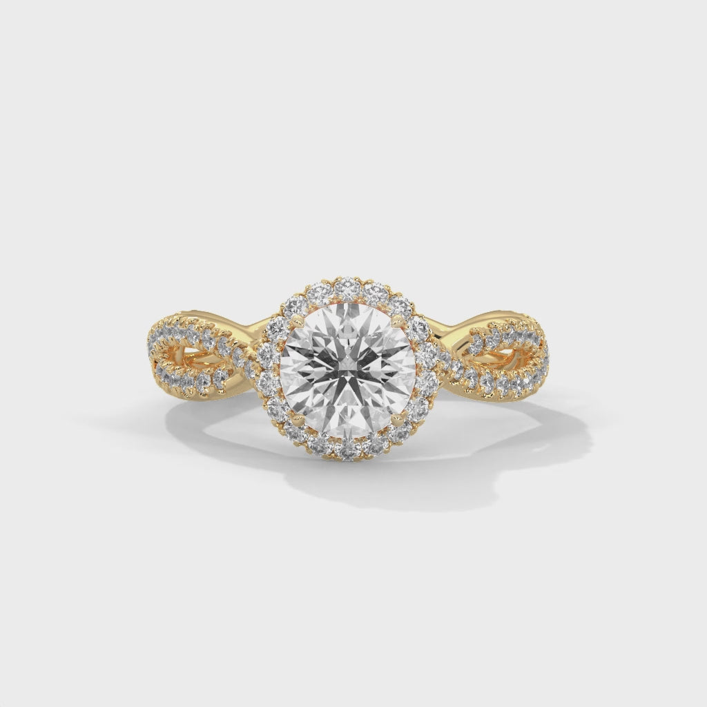 Round Halo Diamond Engagement Ring with Twisted Pavé Band