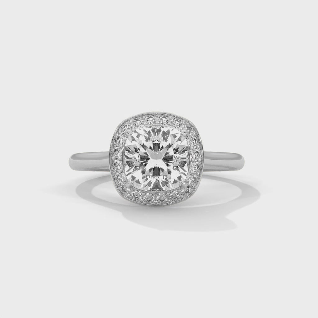 Aurora Cushion Halo Engagement Ring with Hidden Halo & Diamond Accent Frame