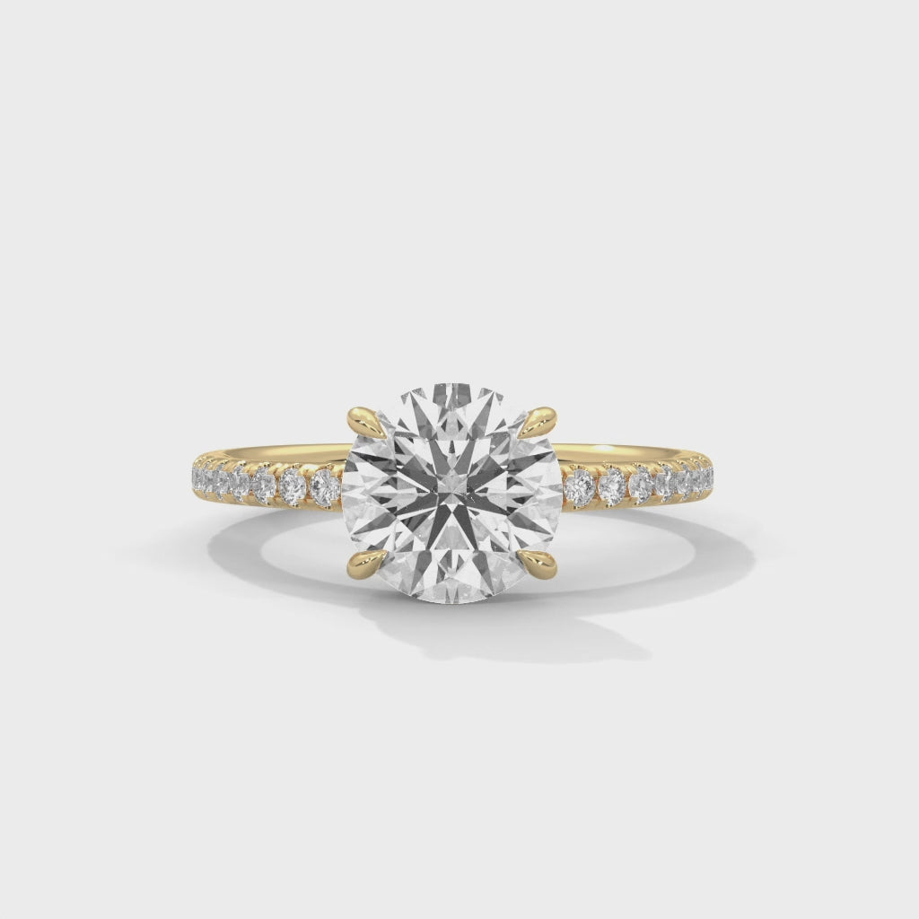 Classic Round Solitaire Diamond Engagement Ring with Pavé Band