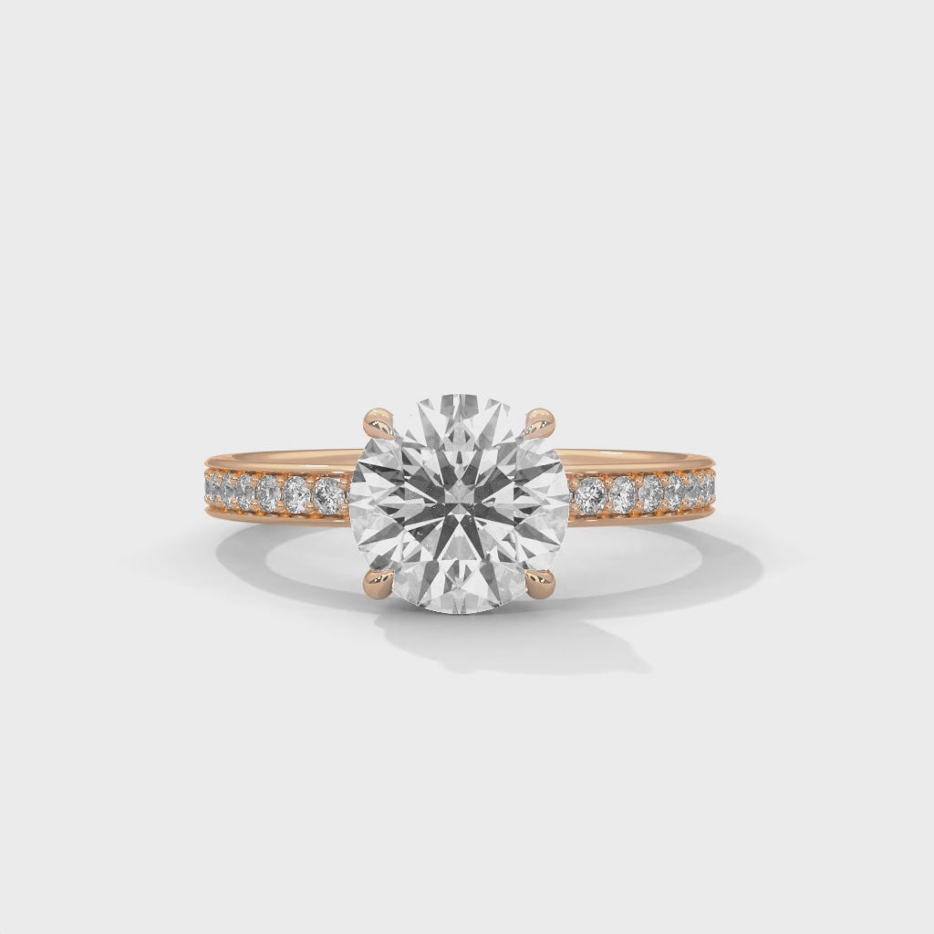 Luméra Grace Round Cut Solitaire Engagement Ring with Pavé Band