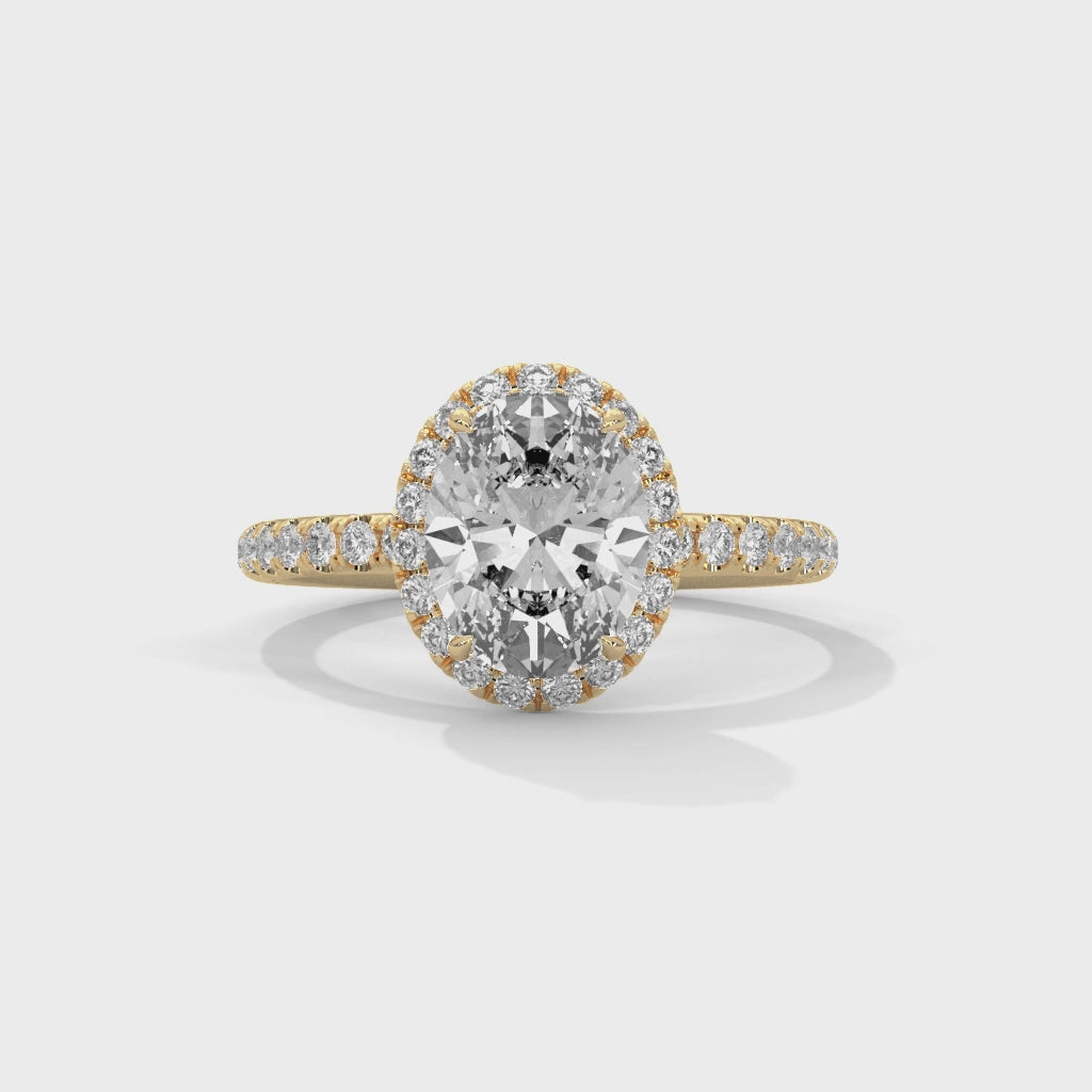 Luminous Halo Oval Diamond Pavé Solitaire Ring