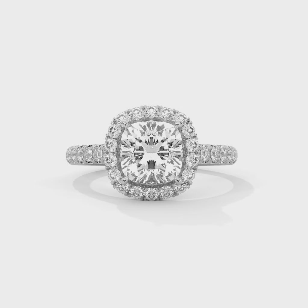 Cushion Cut Radiance Halo Engagement Ring with Pavé Band