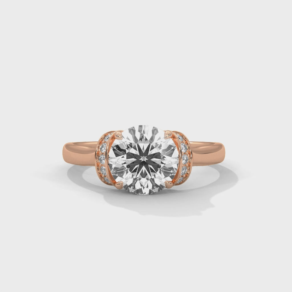 Sparkle Round Cut Hidden Halo Engagement Ring with Pavé Accents