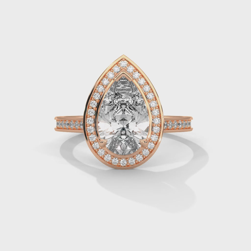 Luminous Pear Cut Double Halo Engagement Ring with Pavé Band