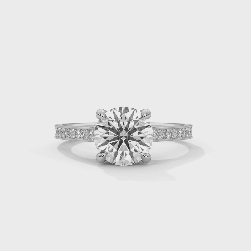 Round Solitaire Diamond Engagement Ring with Channel-Set Pavé Band
